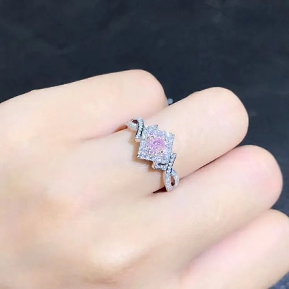 Sterling Silver Pink Topaz Encased with Diamonds